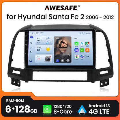 AWESAFE PX9 Wireless CarPlay Auto Radio for Hyundai Santa Fe 2006-2012 | Android Auto | Smart Car Entertainment System