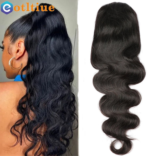 Body Wave Human Hair Drawstring Ponytail Clip In Brazilian Remy Hair Ponytail Natural Color Heat Resistant Pony Tail For Women