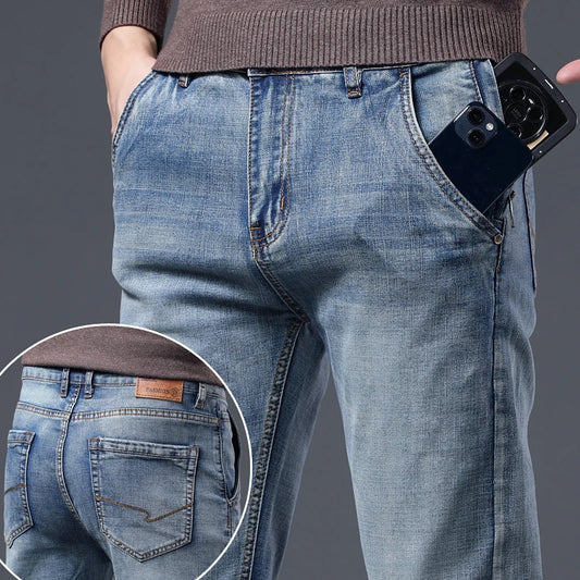 Autumn Men's Vintage Wash Casual Jeans Soft Cozy Stretch Denim Trousers High Quality Clothing Classic Fashion Straight Male Pant