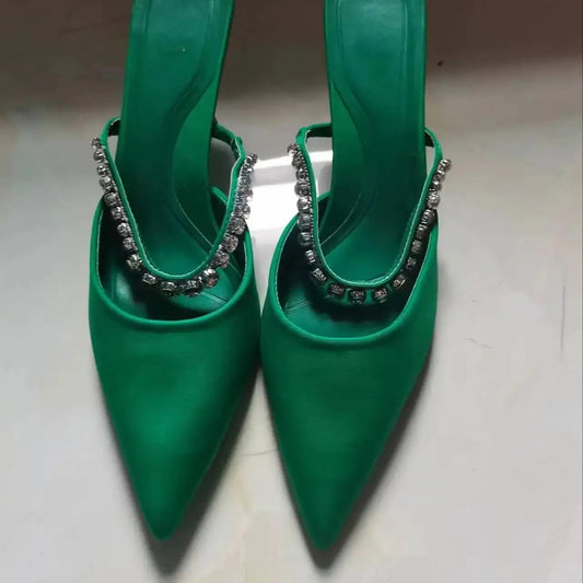 Woman Chic Rhinestone High Heels Red Sexy Pointed Stiletto Women Pumps Sandals Summer Elegant Party Prom Shoes Green 36-41 Size