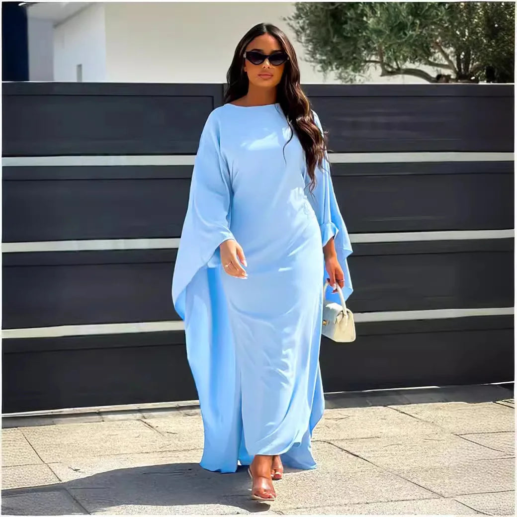 Muslim Party Long Dress Plain Abayas for Women Ramadan Dubai Batwing Sleeve Prayer Clothes Women Kaftan Kebaya Caftan Robe