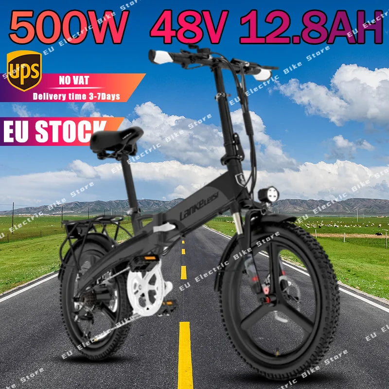 LANKELEISI G660 Electric Bike 500W Motor 48V12.8AH Lithium Battery 7 speed Aldult Folding E Bike 20 Inch Tire Electric Bicycle