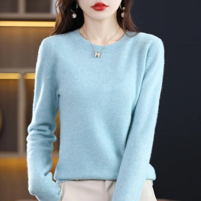 Autumn and winter new cashmere sweater 100% pure wool ladies O-neck knit pullover fashion loose warm bottoming shirt top