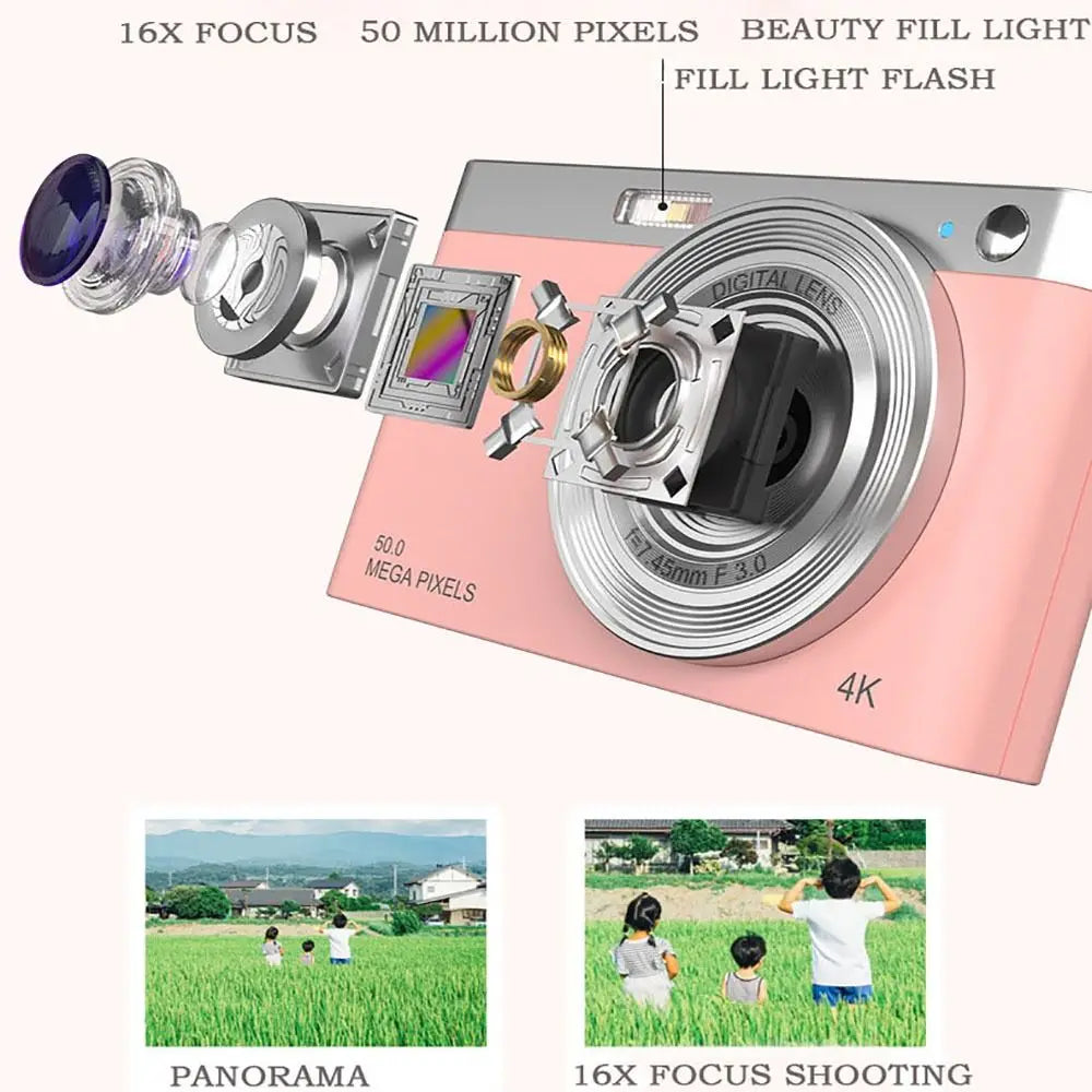 Digital Camera 4K Video 50MP High-definition CCD Student Portable Retro VLOG 2.88in IPS Screen Auto Focus Selfie Travel