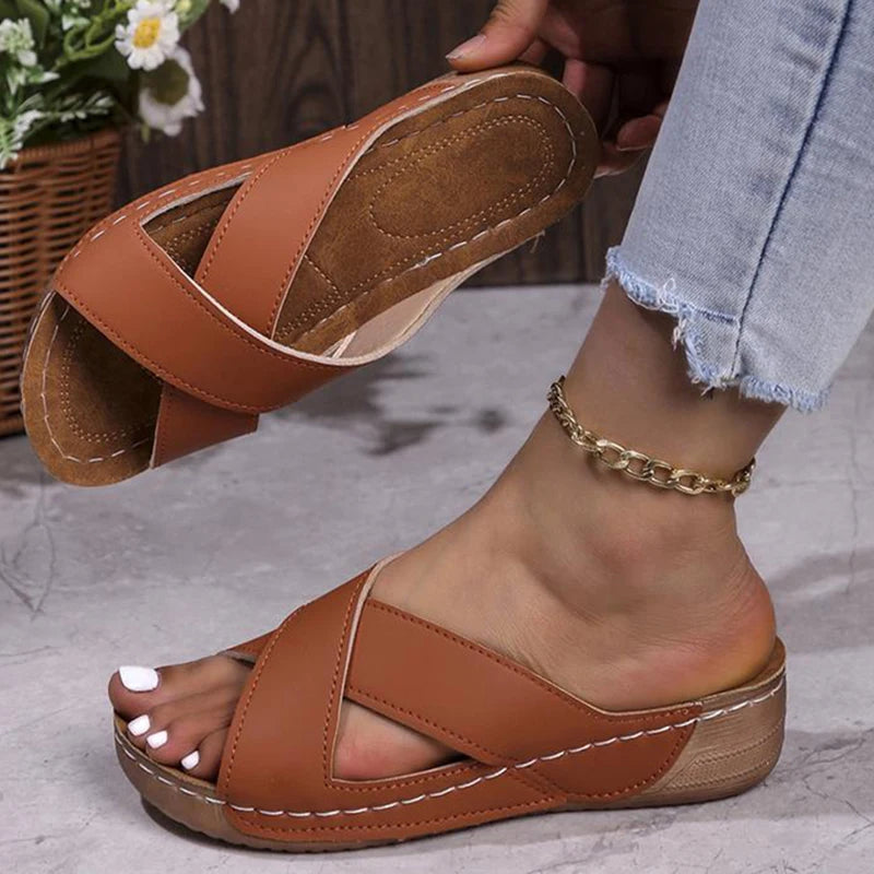 Women Shoes Sandals Summer Soft Women Shoe Slip On Walking Shoes Wedge Sandals Ladies Elegant Slipper Female Footwear