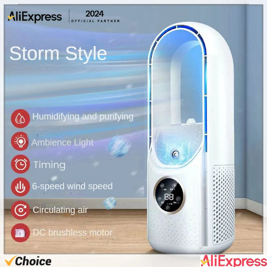 Portable Air Cooler Leafless Electric Fan 6 Speed Silent Timer Air Conditioner Cooling Fan Humidifier Conditioning Fan homeSpray