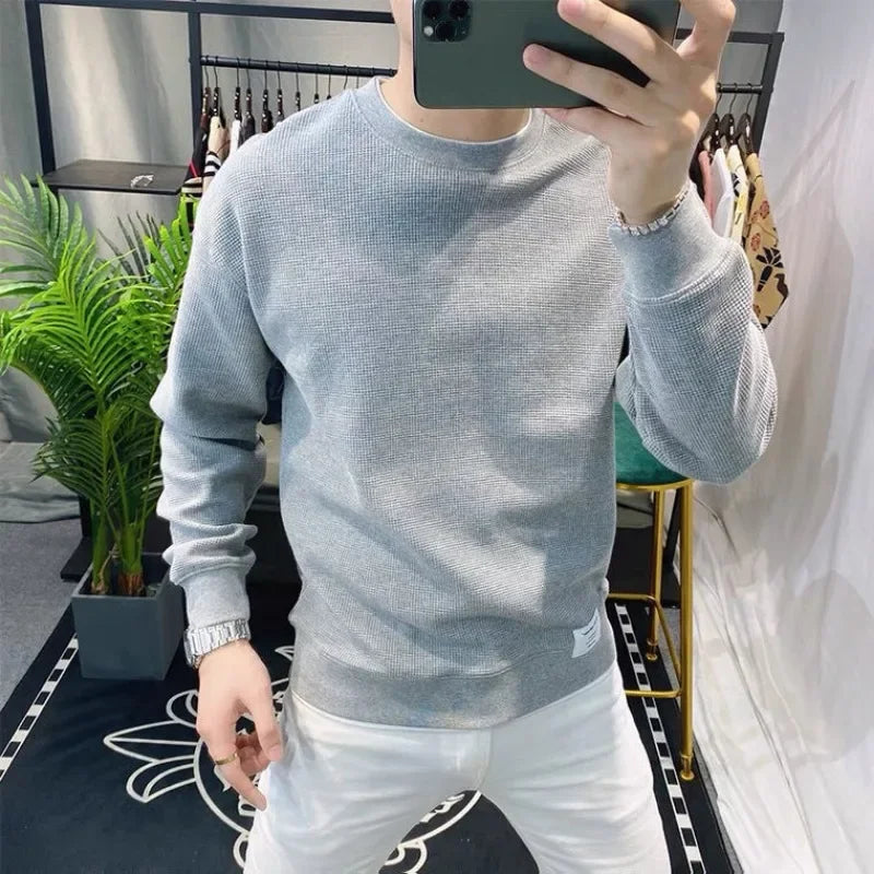 Round Neck One Piece Male Sweatshirt Loose Crewneck Designer Tops Simple Winter New In Men's Pullover Korean Style Welcome Deal