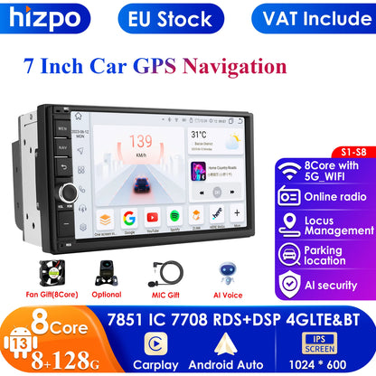 7'' 7862 Android 2din Car Radio Multimedia Player with Intelligent Screen, GPS Navi, Carplay, 4G, RDS, DSP for Universal Use