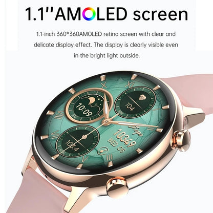 AMOLED Full Touch Screen Smart Watch Women Screen Always Display Voice Assistant IP68 Waterproof 2023 Bluetooth Call Smartwatch