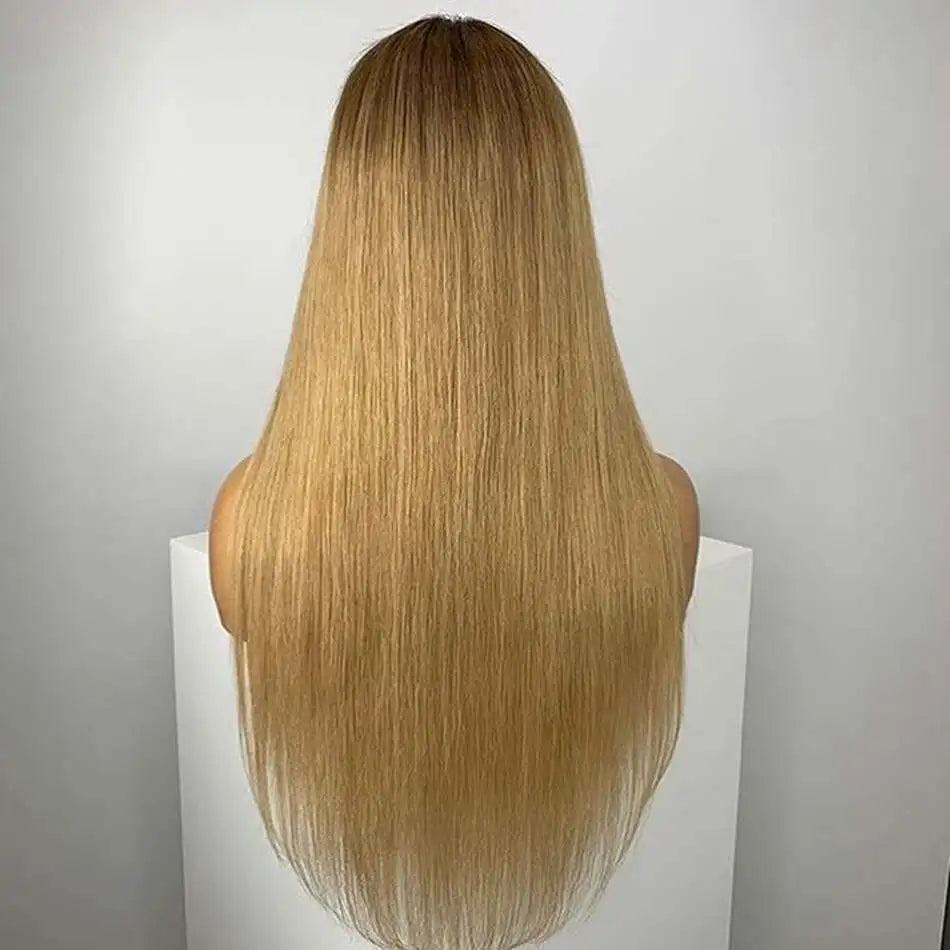 Preplucked Soft 28"5x5 Silk Base HD Lace Ombre Blonde Straight Jewish Human Hair Wigs BabyHair European Hair Glueless Daily Wig