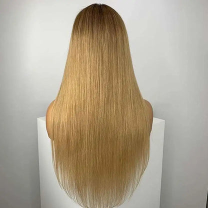 Preplucked Soft 28"5x5 Silk Base HD Lace Ombre Blonde Straight Jewish Human Hair Wigs BabyHair European Hair Glueless Daily Wig