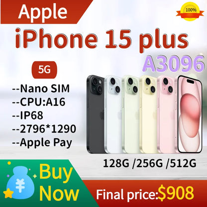 Apple iPhone 15 Plus A3096 APPLE A16 Nano SIM IP68 CN version Brand new and inactive original genuine products