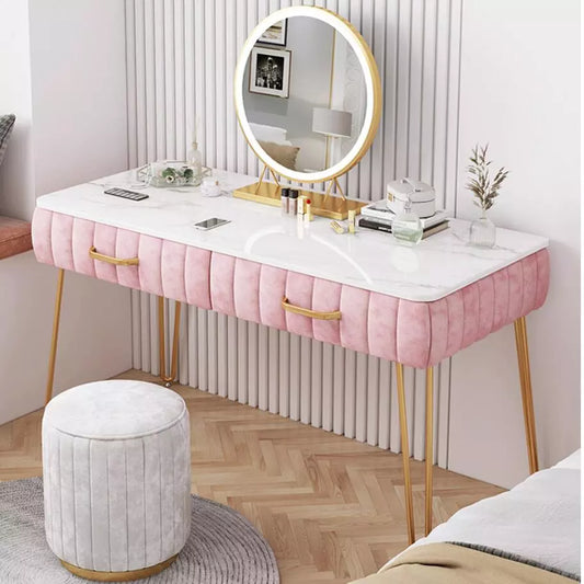 60/80cm Light Luxury Marble Dressing Table Nordic Home Bedroom Dressers Furniture Modern Princess Vanity Dressing Cabinet Chair