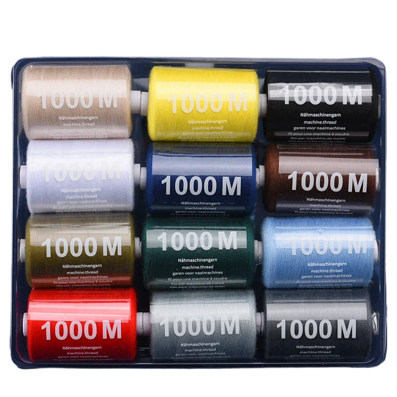 12 Colors Set 1000 Meters Roll Universal Polyester Sewing Thread Durable Regular Household Hand Machine Stitching 3 Choices