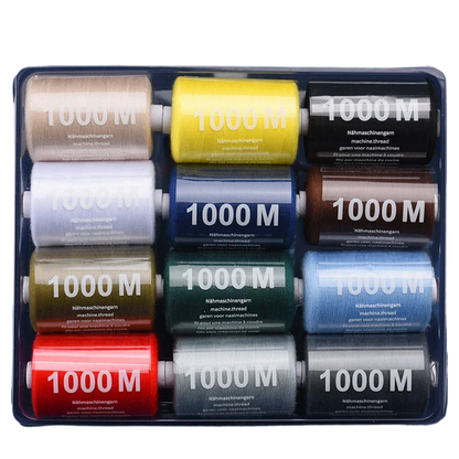 12 Colors Set 1000 Meters Roll Universal Polyester Sewing Thread Durable Regular Household Hand Machine Stitching 3 Choices