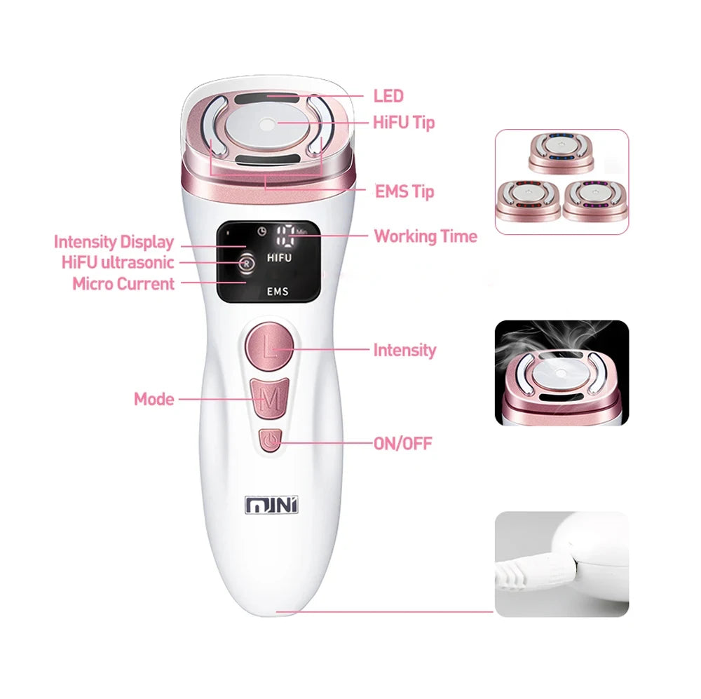 New mini HIFU ultrasonic machine EMS micro current facial beauty instrument firming skin care anti-wrinkle tool