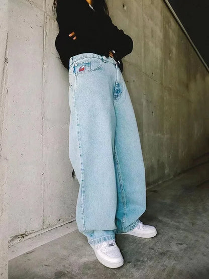 Y2K Golf Trap Wang Jeans for Men Streetwear Baggy Jeans Embroidery Denim Leisure Simple Cargo Pants Women Jeans Mujer Hot