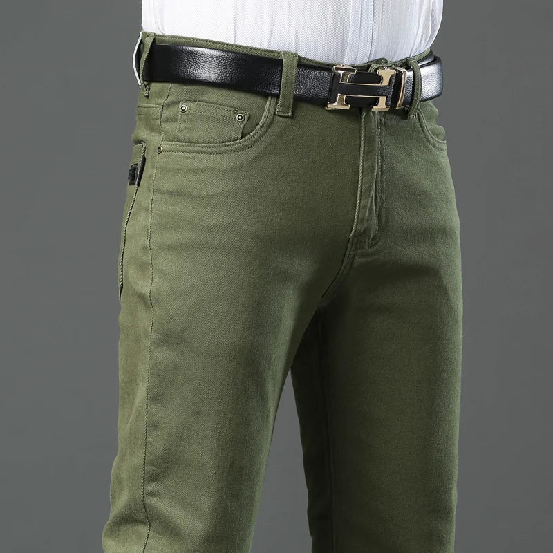 Men Brand High Quality Army Green Jeans Fashion Casual Classic Style Slim Fit Trousers Male Brand Luxury Stretch Straight Pants