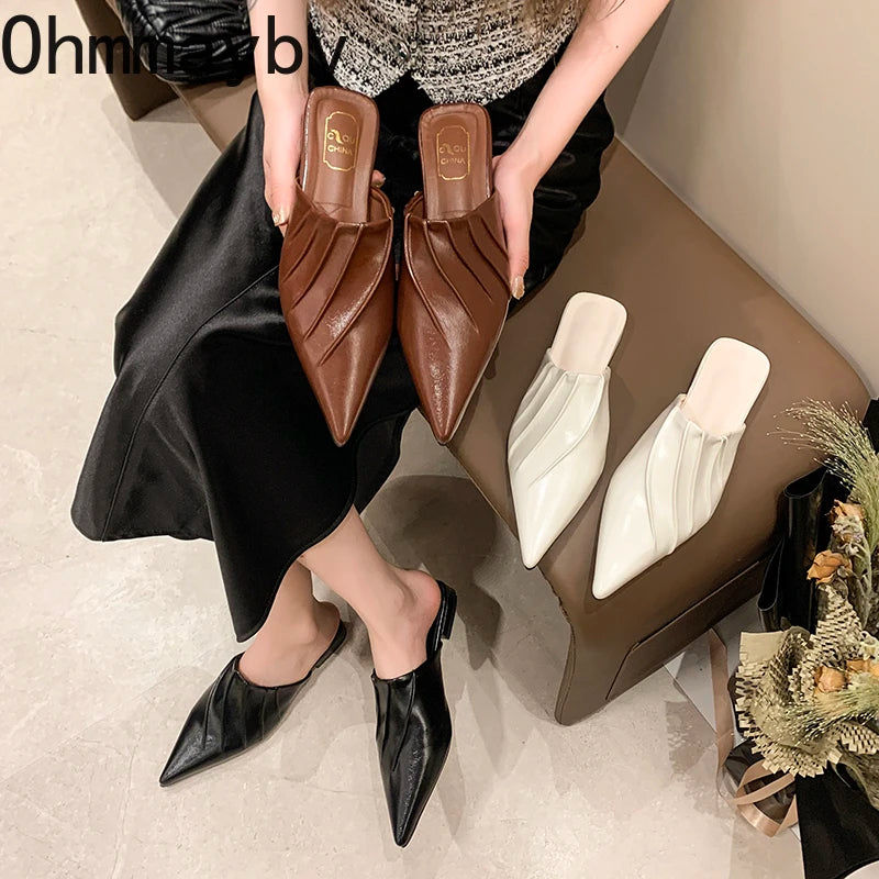 Designer Summer Women Mules Slippers Fashion Slip On Ladies Outdoor Pointed Toe Flats Slides Female Street Style Shoes