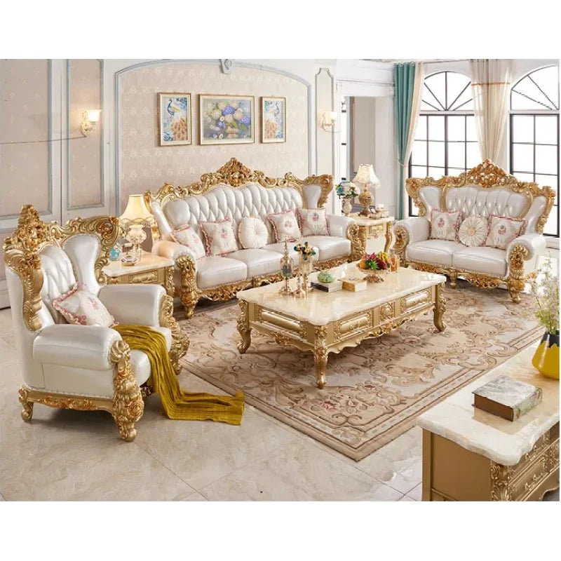 European-style leather sofa high-end American-style first-floor cowhide solid wood villa luxury size house furniture