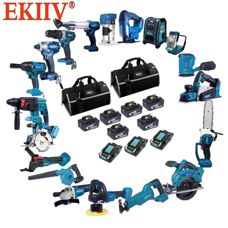 Ekiiv Durable Lithium Battery 21v cordless tool set drill hammer angle grinder Torque wrench4 in 1 power tool combo kit