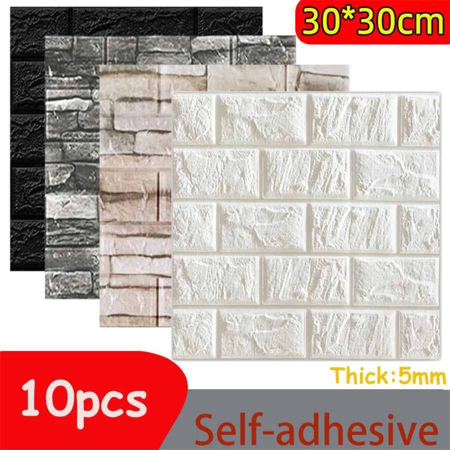 10pc 5MM Self Adhesive Wallpaper 3D Foam Wall Panel Living Room Waterproof Moistureproof Bedroom Children's Room Home Decor Wall