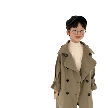 2-9y Kids Trench Coat Spring Autumn Boys Girls Jacket Overcoat Long Sleeve Turn-Down Collar Children Windbreaker Top Clothes