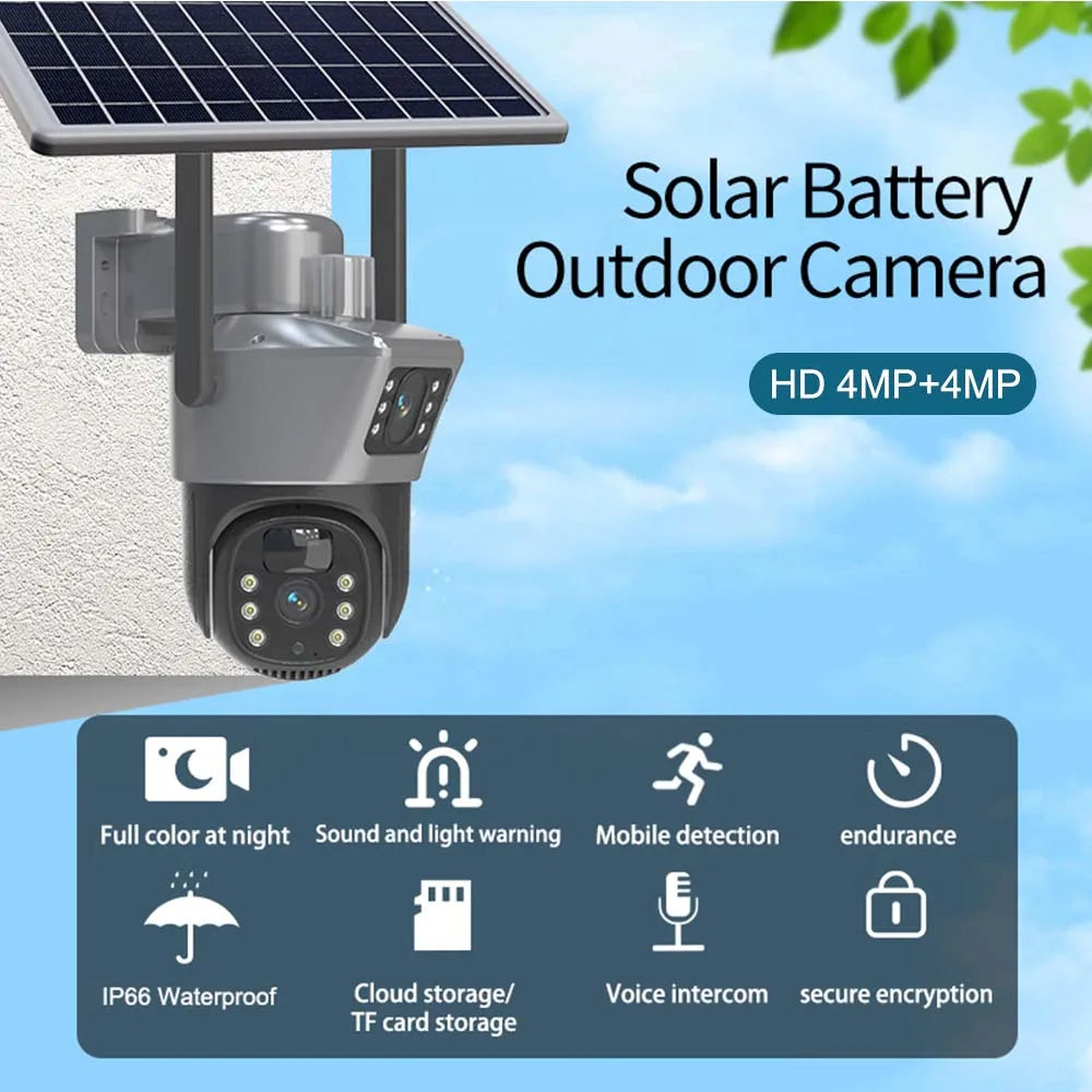 8MP 4K WiFi Solar Camera Outdoor Wireless CCTV Surveillance Camera With Solar Panel Dual Lens PTZ IP Cam Security Protection