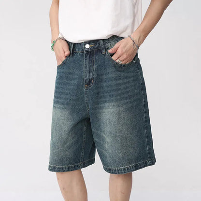 Wide Baggy Denim Shorts Men Summer Thin Solid Color Casual Loose Knee-length Pants Male Jeans Shorts Streetwear