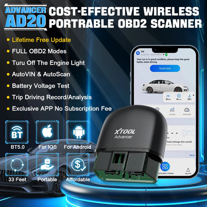 XTOOL AD20 OBD2 Scanner Live Data Car Diagnostic Tools Fault Code Reader Automotive Scan Check Engine Light Lifetime Free Update