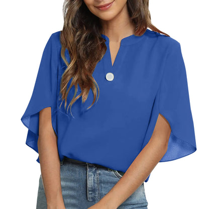 Women Summer Tops Short Sleeve Casual Shirts V Neck Chiffon Shirts Long Sleeve Chiffon Office Casual Business Blouses Tops