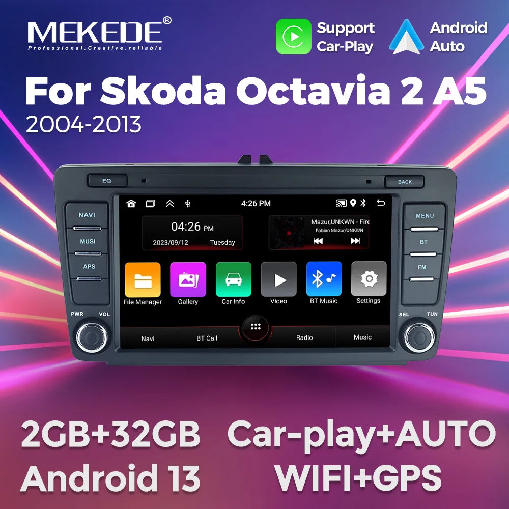 MEKEDE 8" Wireless CarPlay Android Auto Stereo for Skoda Octavia 2 A5 (2004-2013) - GPS Navigation, WiFi, RDS Radio