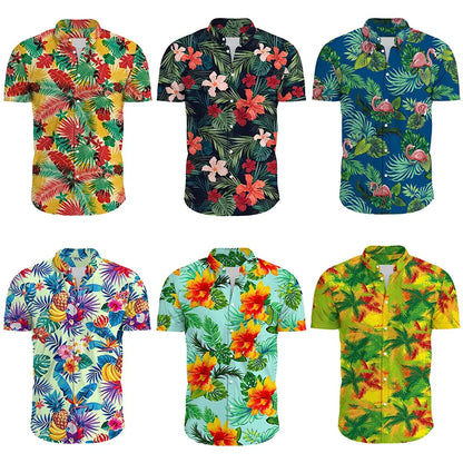 Men Street Fashion Summer Daily Shirt Hawaiian Cover Flowers Print Casual Loose Shirts Short Sleeve Beach Loose Tops Clothing