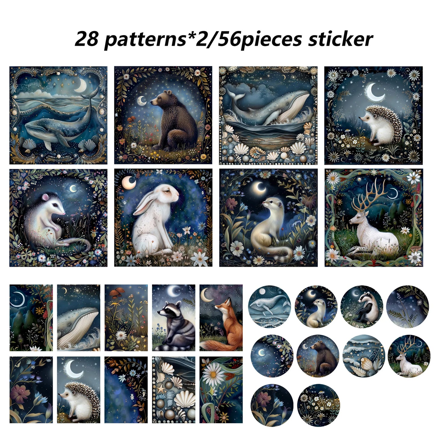 68pieces(12papers+56stickers) Fantastic Moonlight Ephemera Set,Perfect for Journal Supplies,Arts Crafts,Scrapbooking Supplies