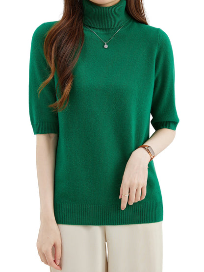 Fashion Turtleneck Women's Sweater 100% Merino Wool Short Sleeve Tops Summer Fall Sweater Knit Pullovers Jerseys Female Clothing