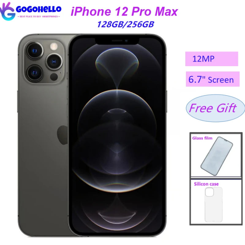 Apple iPhone 12 Pro Max 128GB 256GB ROM 6.7" OLED Face ID NFC IOS 5G Unlocked Used Original Mobile Phone Triple 12MP Cell Phone