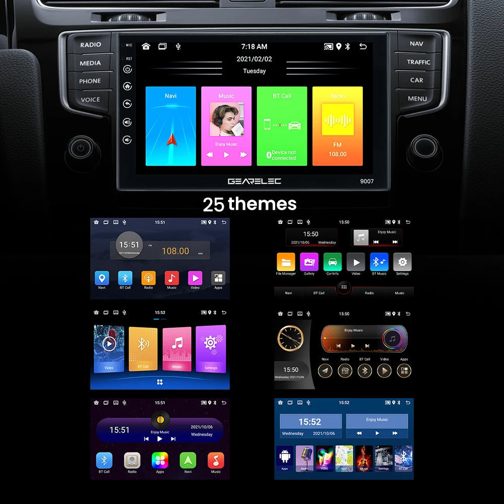 "GEARELEC 7" Android 12 Car Radio with Carplay & Android Auto - Universal Multimedia Stereo with WiFi, GPS, & Video Player"