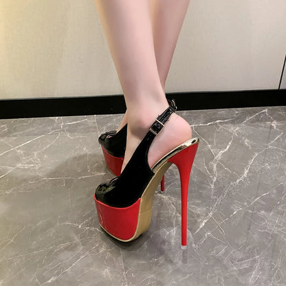 Aphixta Super High Hot Sale Party Pumps Women 5.5cm Platform 16.5cm Super High Thin Heels Peep Toe Buckle Adjustable Pumps