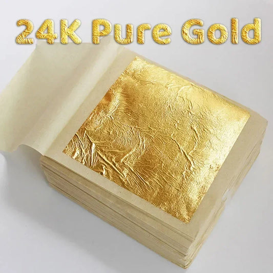 24K 10Pcs Gold Leaf Sheets For DIY Cake Decoration Arts Crafts Gilding Design Paper Gift Wrapping Scrapbooking