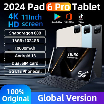 Original Global Version Tablet Android 13.0 Pad 6 Pro Snapdragon 888 16GB+1024GB Tablets PC 5G Dual SIM Card  WIFI 4K HD Mi Tab