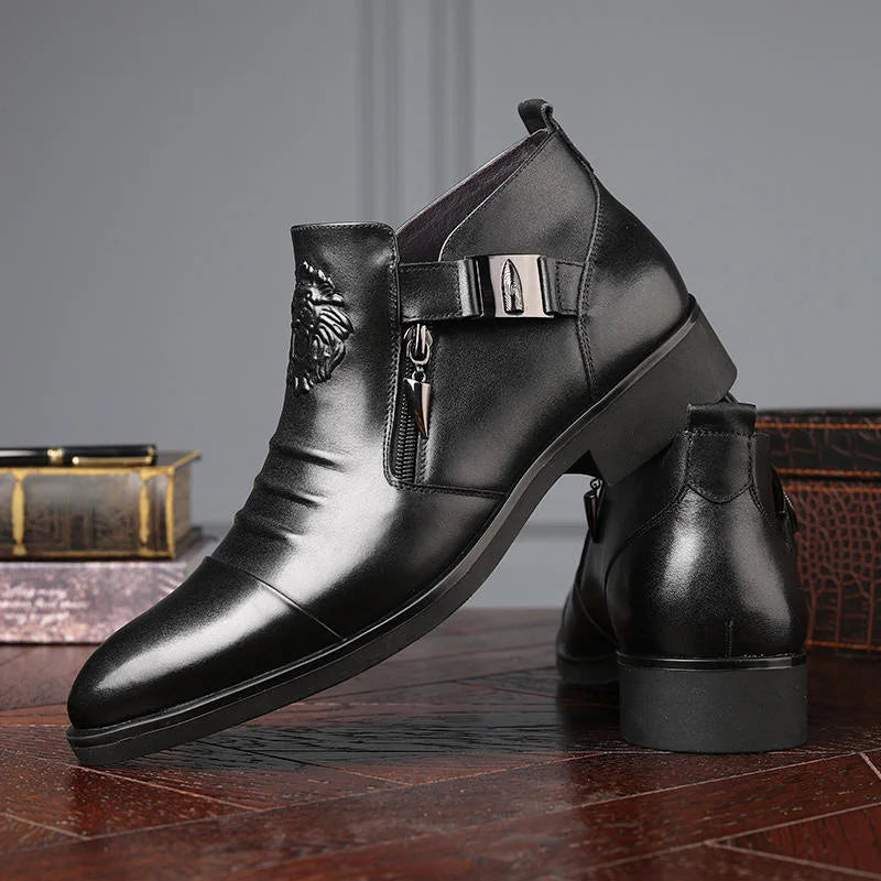 Men's Ankle Boots British Black Zipper Knight Boots Pointed Horseshoe Heel Elegant Men Shoes Platform Punk Booties for Men 2024