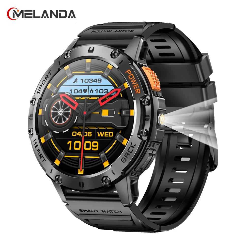 MELANDA 1.43Inch AMOLED Screen Bluetooth Call Flashlight 530mAh Outdoor Smart Watch Sports Health Monitoring For Android IOS K65