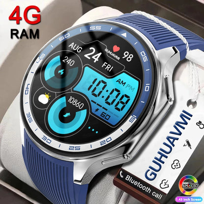 Smart Watch Men 466*466 Always Display The Time Bluetooth Call Blue Sport Track Watch 4GB Local Music Video playback Smartwatch