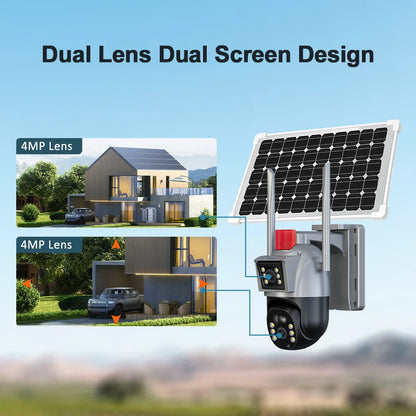 4K 8MP 4G Sim Card Solar Camera Outdoor Battery WiFi IP Cam Dual Lens Dual Screen Security-Protection Wireless Surveillance CCTV