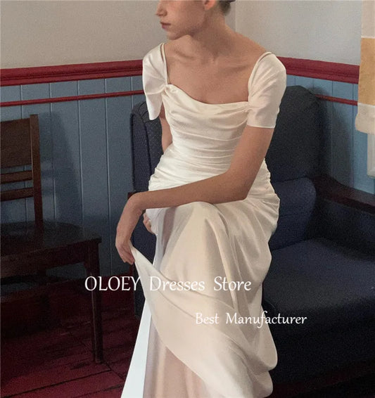 OLOEY Soft Satin Mermaid Wedding Dress - Elegant Spaghetti Straps, Floor Length Evening Party Gown for Bride