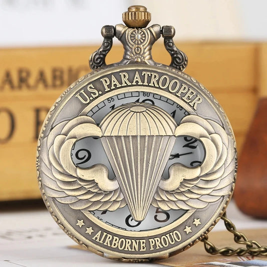 2024 Features Airborne Badge Hollow Quartz Pocket Watch Gentleman's Necklace Pendant Clock Men's And Women's Jewelry Gifts