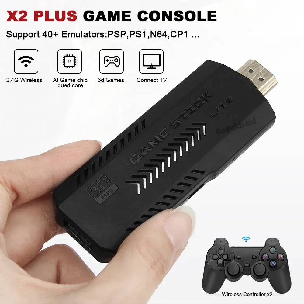 X2 Plus Video Game Console 50000 Game 4K Game Stick 3D HD Wireless 2.4G Controller Retro Console TV 50 Emulator For Kids Gifts