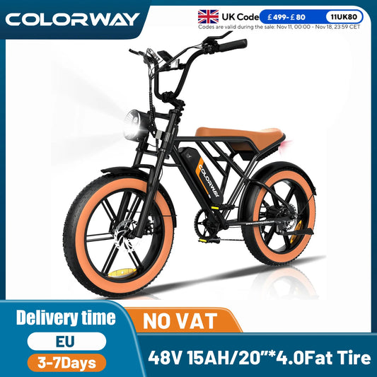 COLORWAY Electric Bikes,20'' Off-Road EBike with 4.0 Fat Tire,250W Motor and 48V 15Ah Battery, 7-Speed Elecrtic Bicycle