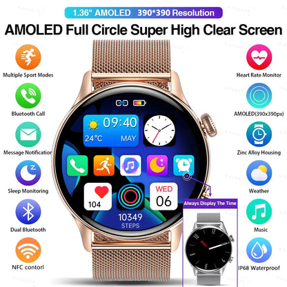 2024 NFC Smartwatch - Premium Men's AMOLED HD, Always-On Display, Bluetooth Calling, IP68 Waterproof - Perfect for Women, Android Compatible