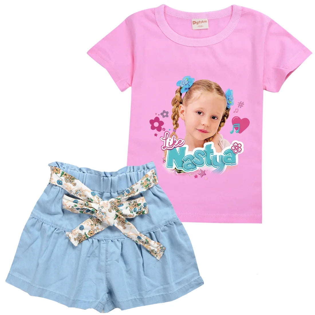 Cute Like Nastya Show Clothes Kids Short Sleeve T-shirt and Big Bow Skirts 2pcs Set Baby Girls Princess Outfits Children's Sets